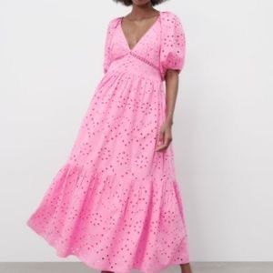 Zara Open work embroidered dress | Pink | XS/SM
